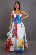 Flower Cascade "Hello Sunshine" Maxi Dress- White