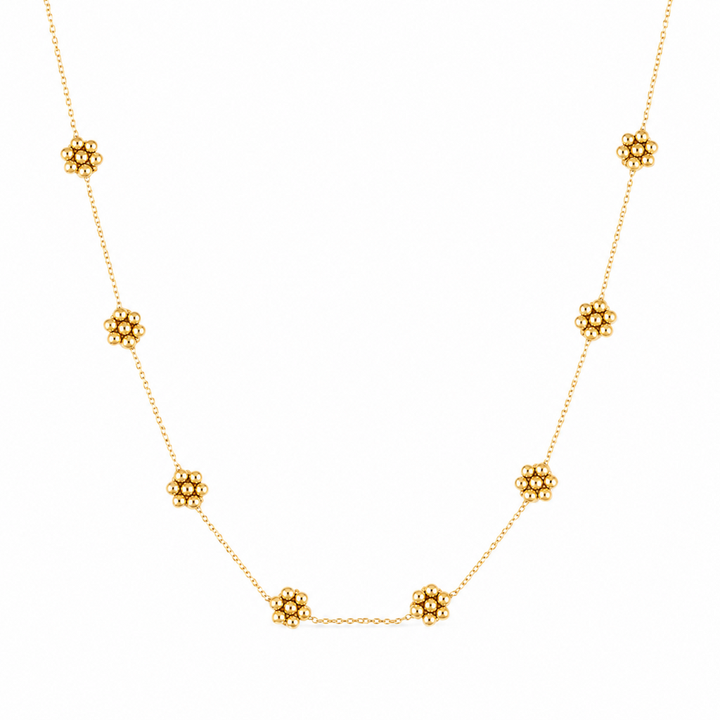 Dainty Golden Bead Flower Necklace - Waterproof Stainless Steel