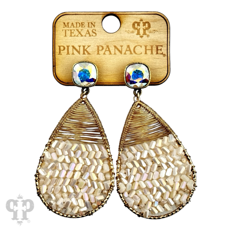 Faceted bead and wire wrapped teardrop earring, Austrian crystal - LC