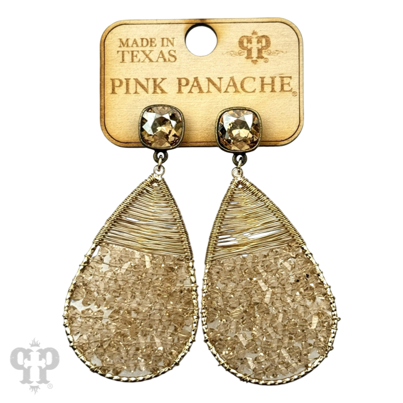 Faceted bead and wire wrapped teardrop earring, Austrian crystal - LC