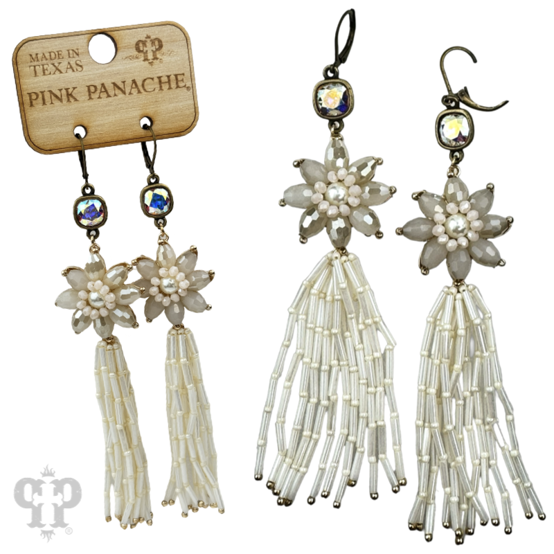 Flower and tassel chandelier statement earring, Austrian crystal - LC