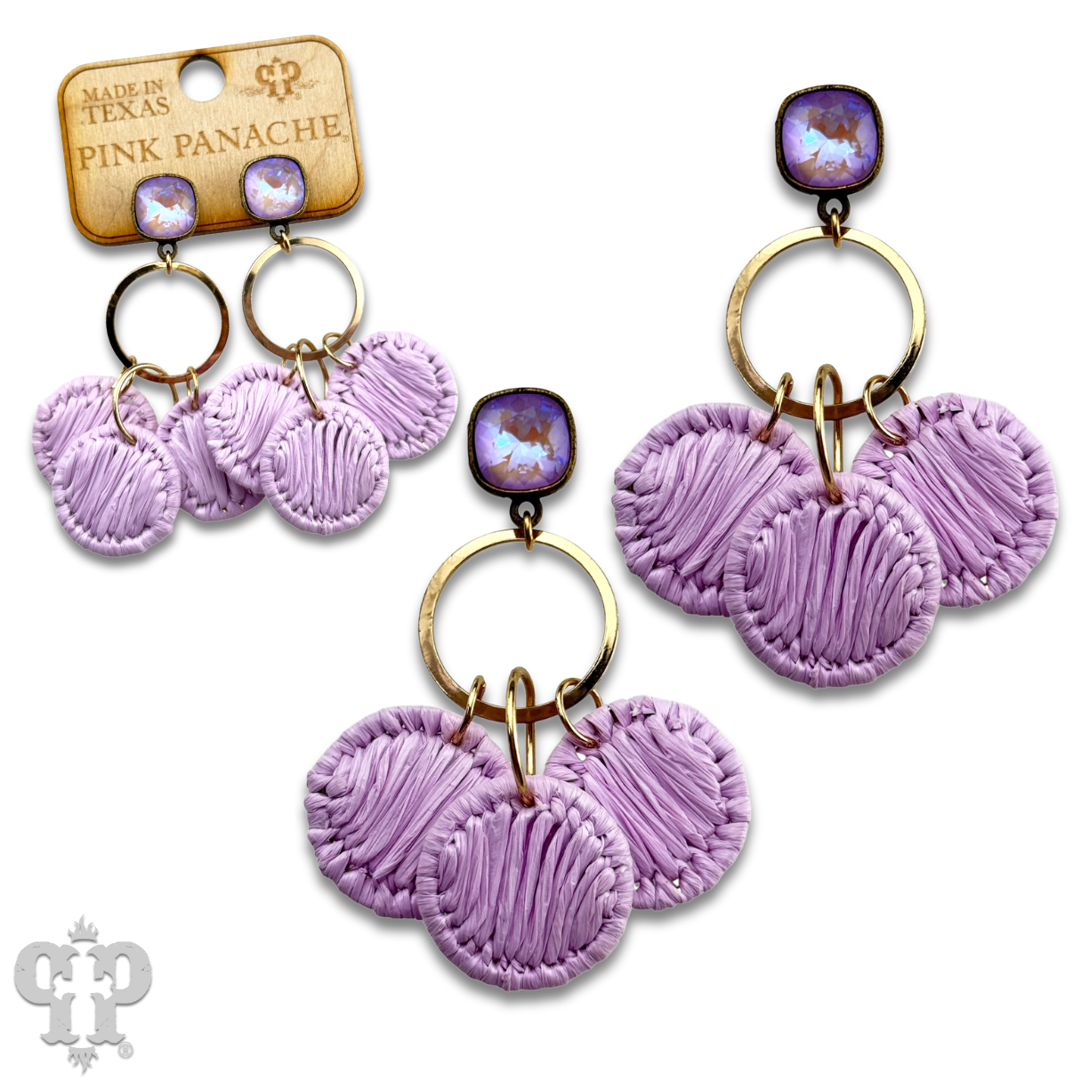 Raffia disc circle earring with Austrian crystal