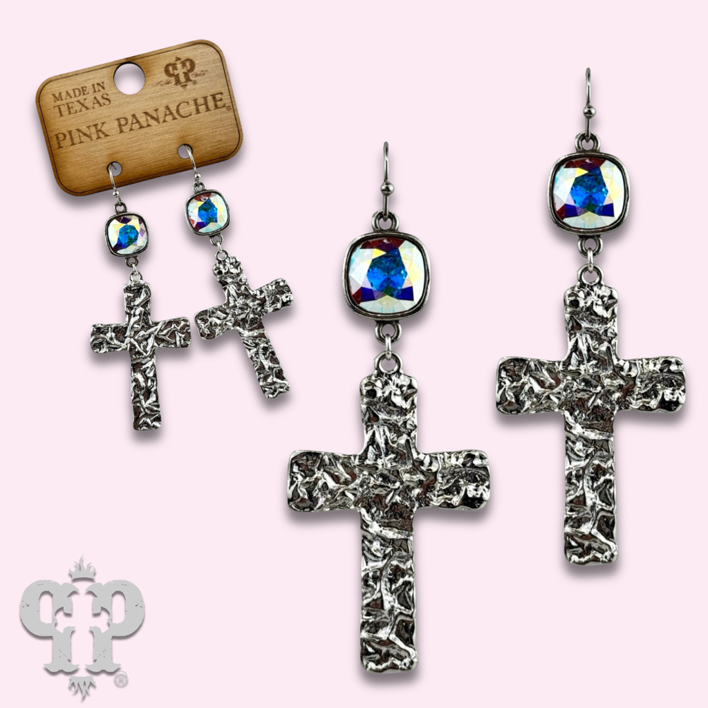 Foil square cross earring with Austrian crystal