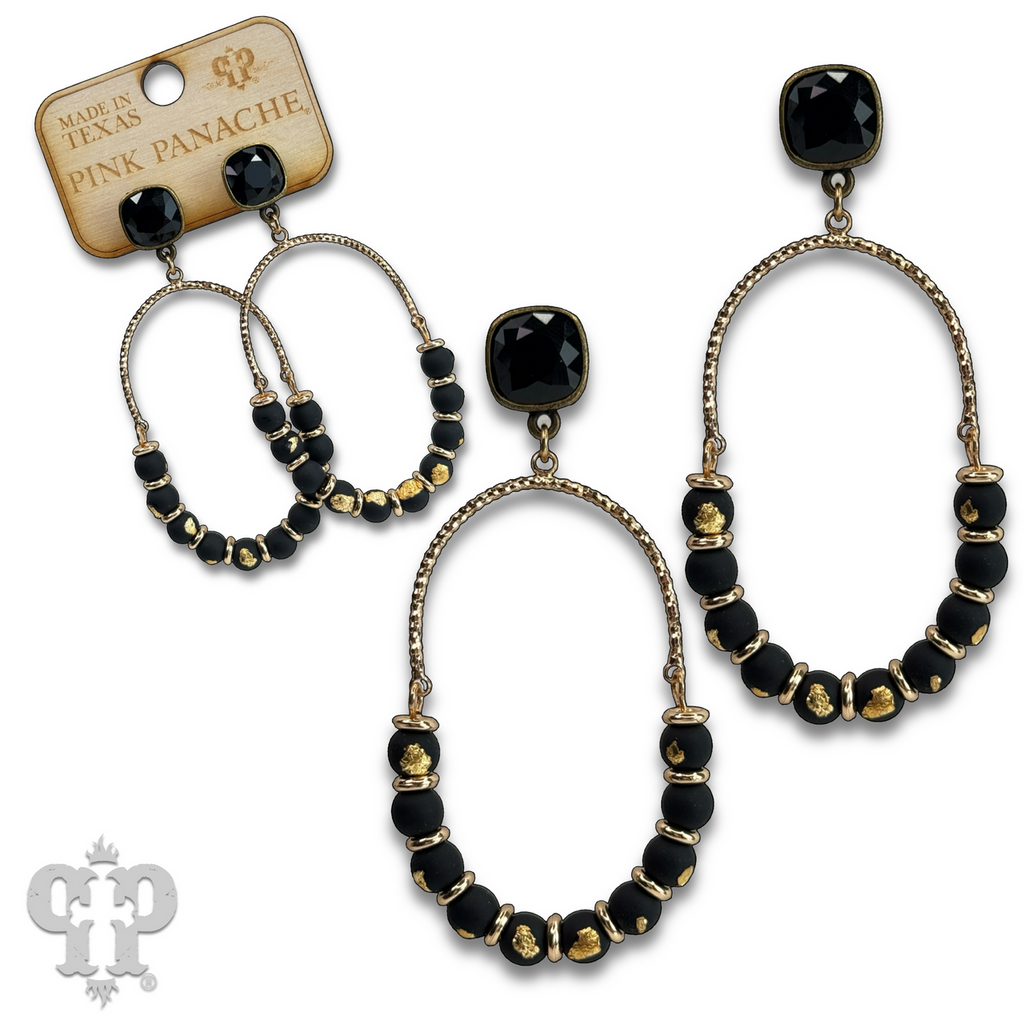 Oval gold flecked bead earring with Austrian crystal - LC