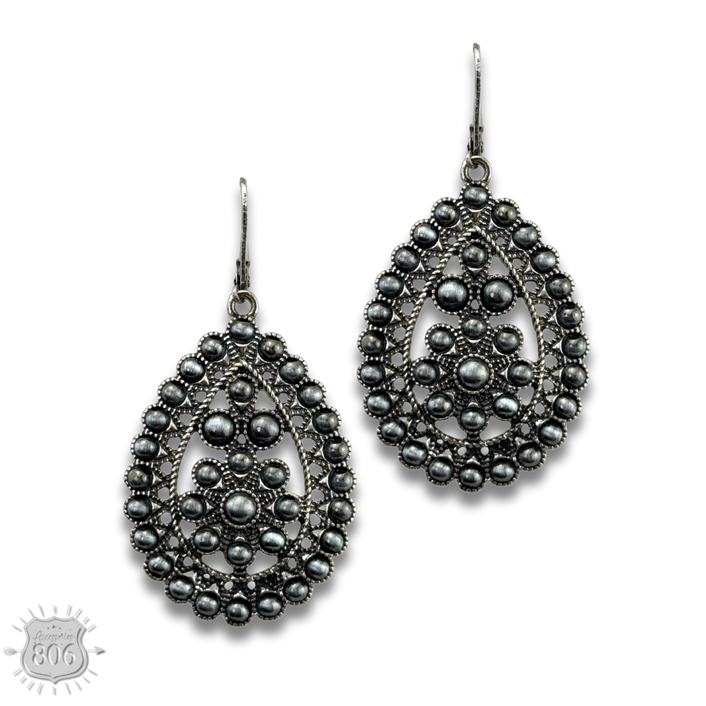 Burnished silver scalloped teardrop earring  