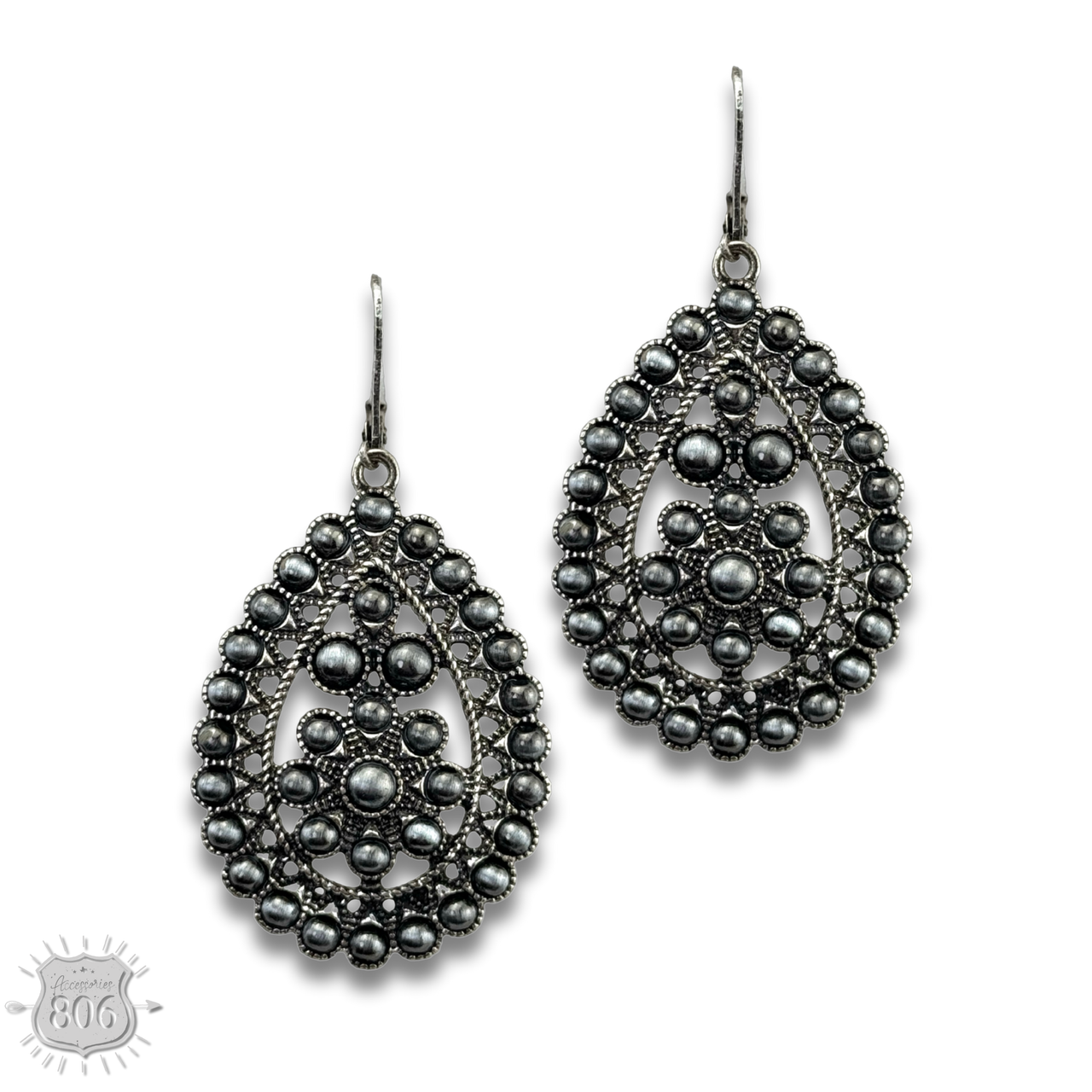 Burnished silver scalloped teardrop earring  