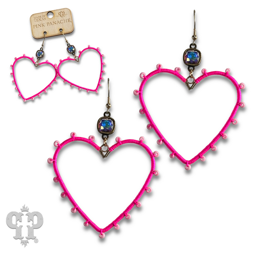 Bead wrapped heart earring with Austrian crystal - LC