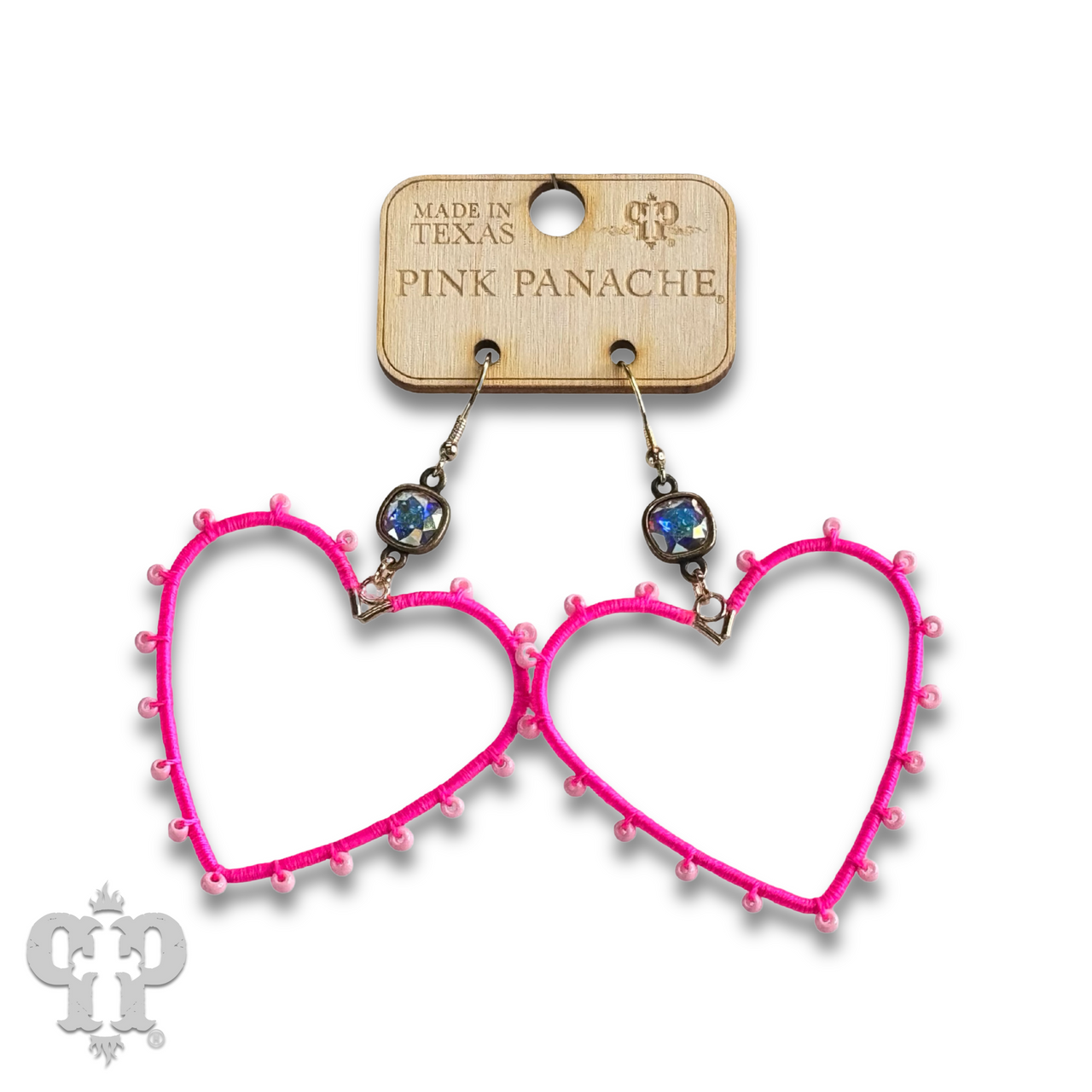 Bead wrapped heart earring with Austrian crystal - LC