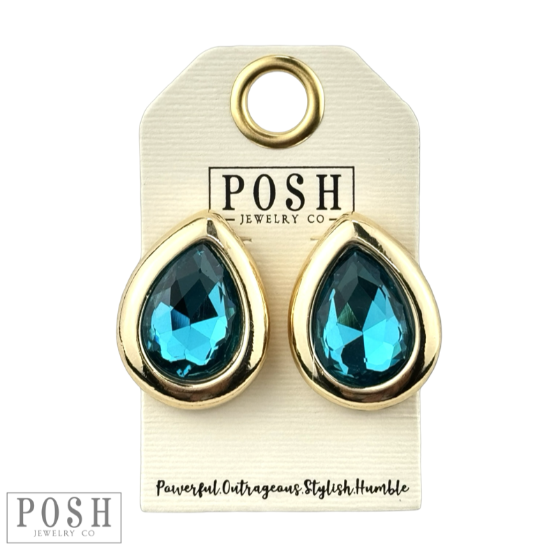 Metal tone rimmed rhinestone teardrop earring