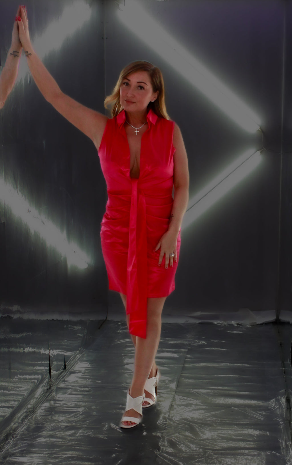 Fuchsia Satin Lace-Up Mini Party Dress