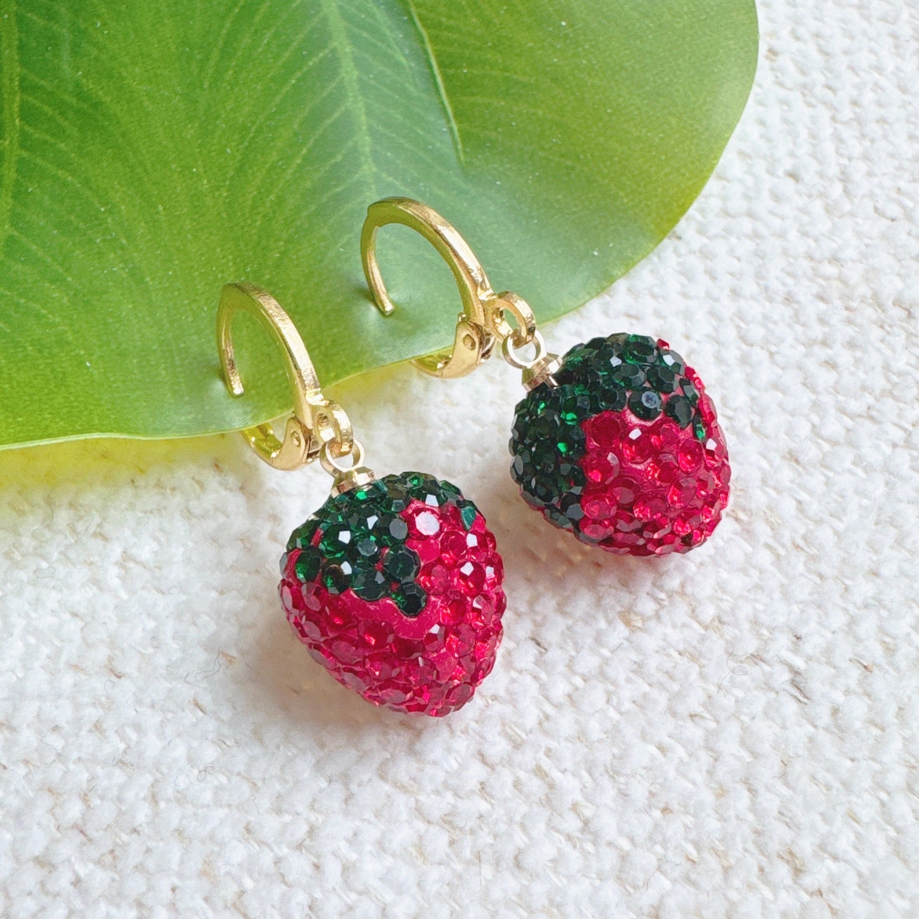 Fresh Cut Strawberry Dangle Huggie Earrings