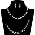 3PCS Flower Leaf Cluster Rhinestone Necklace Jewelry Set
