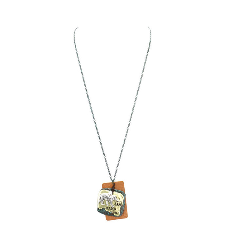 Mama Bear Metal Polar Bear Pearl Charm Pendant Necklace