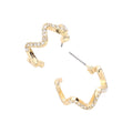 Stone Paved Wavy Metal Hoop Earrings