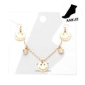 Triple Metal Smile Double Round Stone Station Anklet