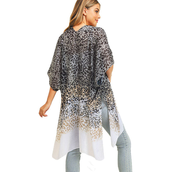 Multi Color Leopard Patterned Cover Up Kimono Poncho
