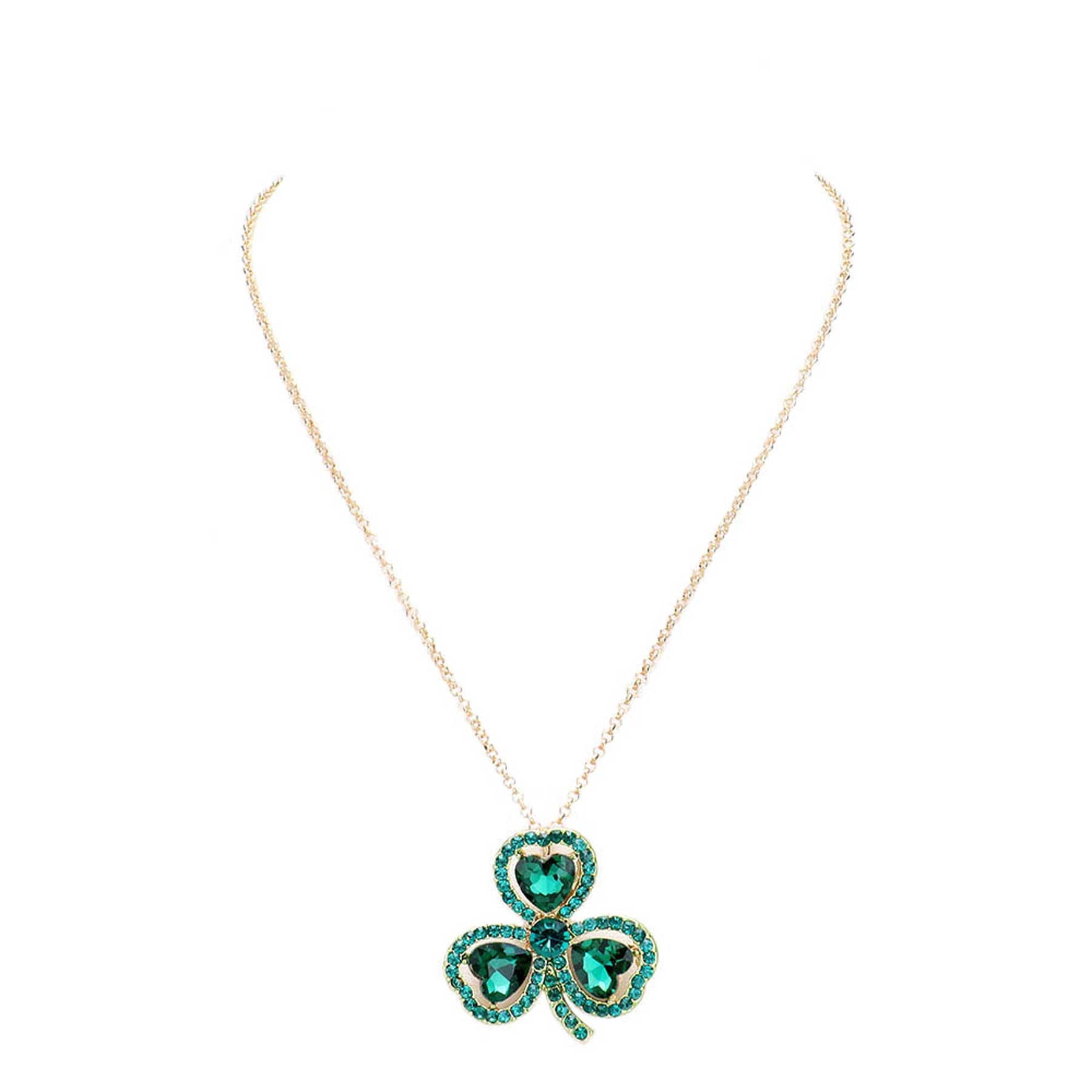 Heart Crystal Rhinestone Clover Pendant Necklace