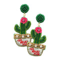 Oh What Fun Felt Back Beaded Cactus Dangle Earrings -DON"T POST