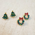 Holly Jolly Christmas Stud Earring Set – Christmas Trees & Wreaths | Festive Mini Earrings Duo