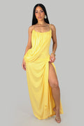 Versona Sexy Slit Maxi Dress- Yellow