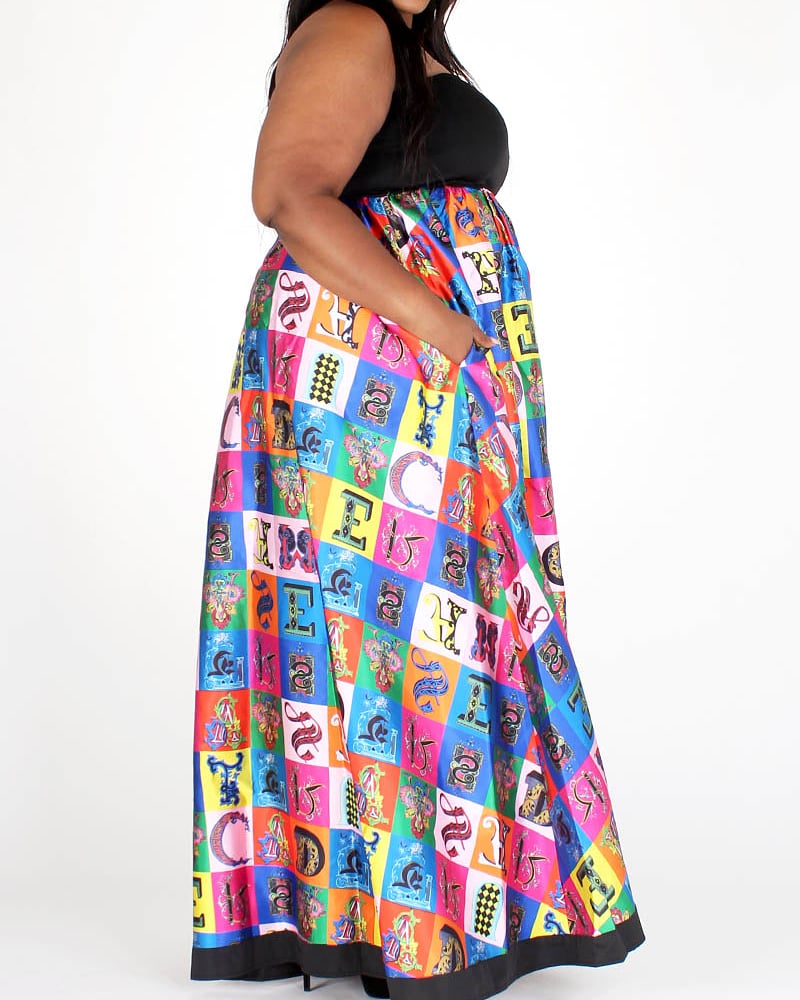 Black & Multicolor Multiprint Tube Maxi  Dress