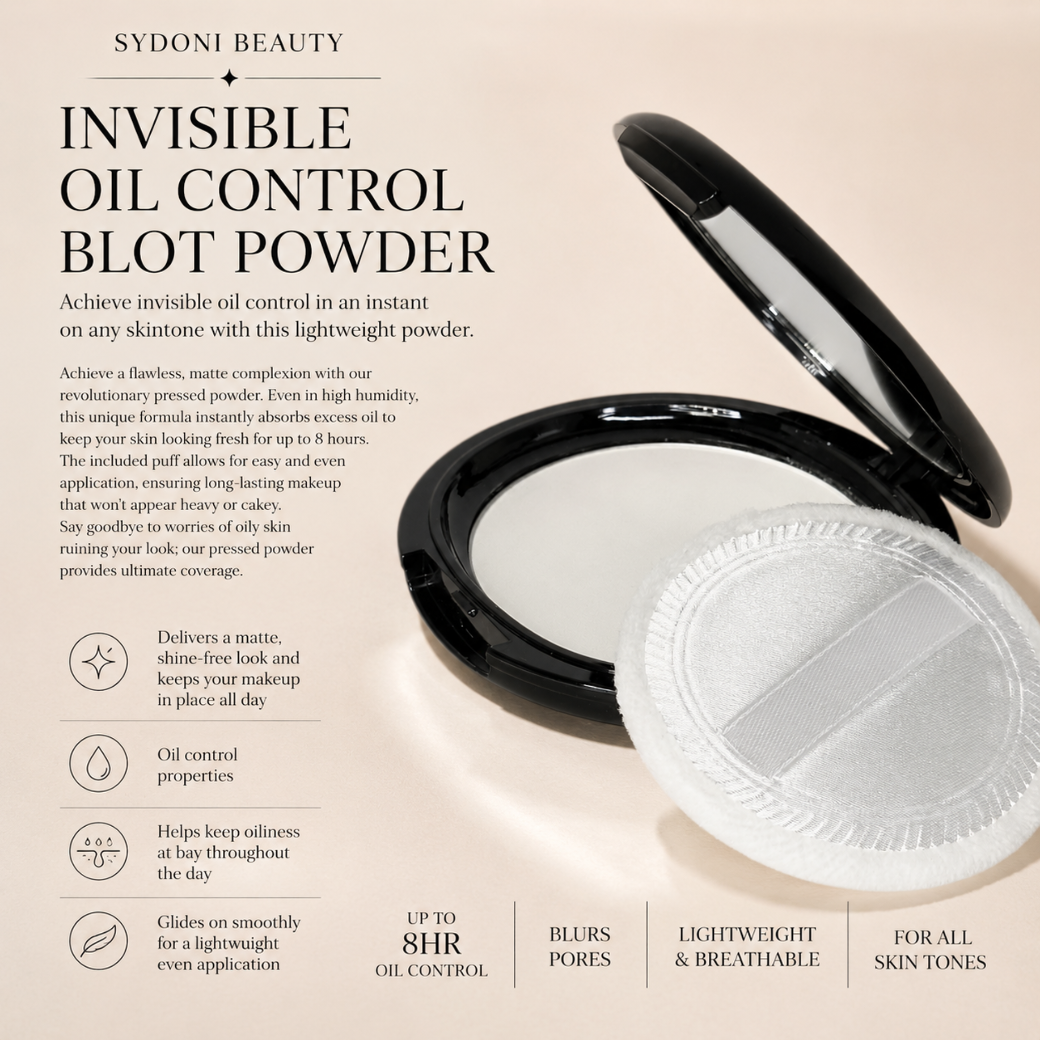SYDONI INVISIBLE OIL CONTROL BLOT POWDER 10g. .35 OZ
