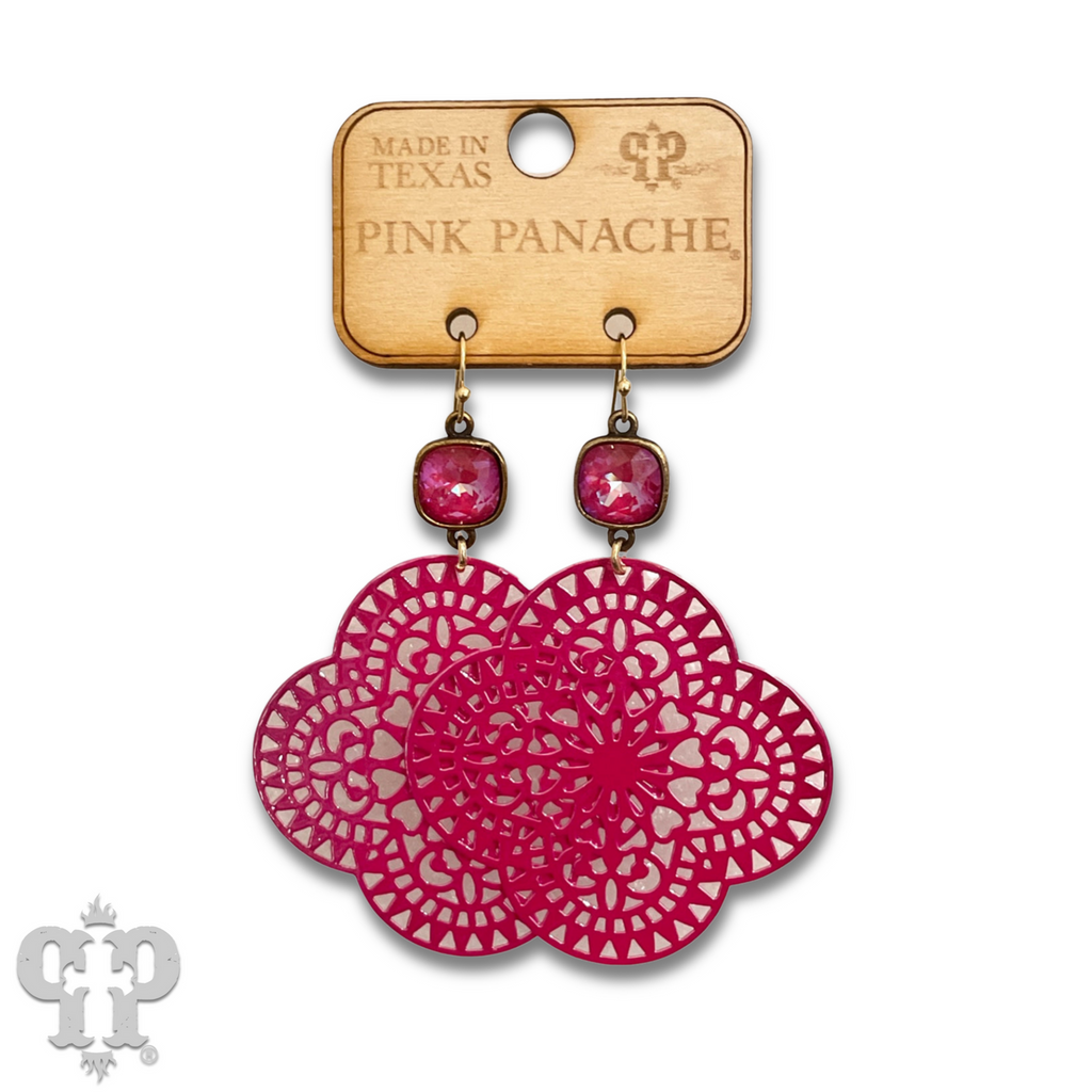 Lace design clover earring with Austrian crystal - LC