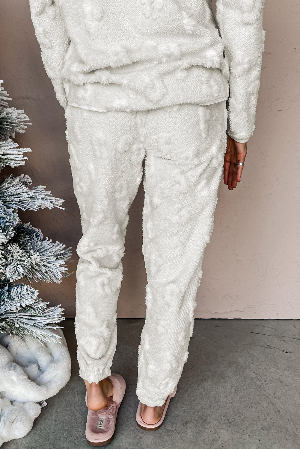 Lolita-Light Grey Leopard Textured Loose Fit Fleece Lounge Set