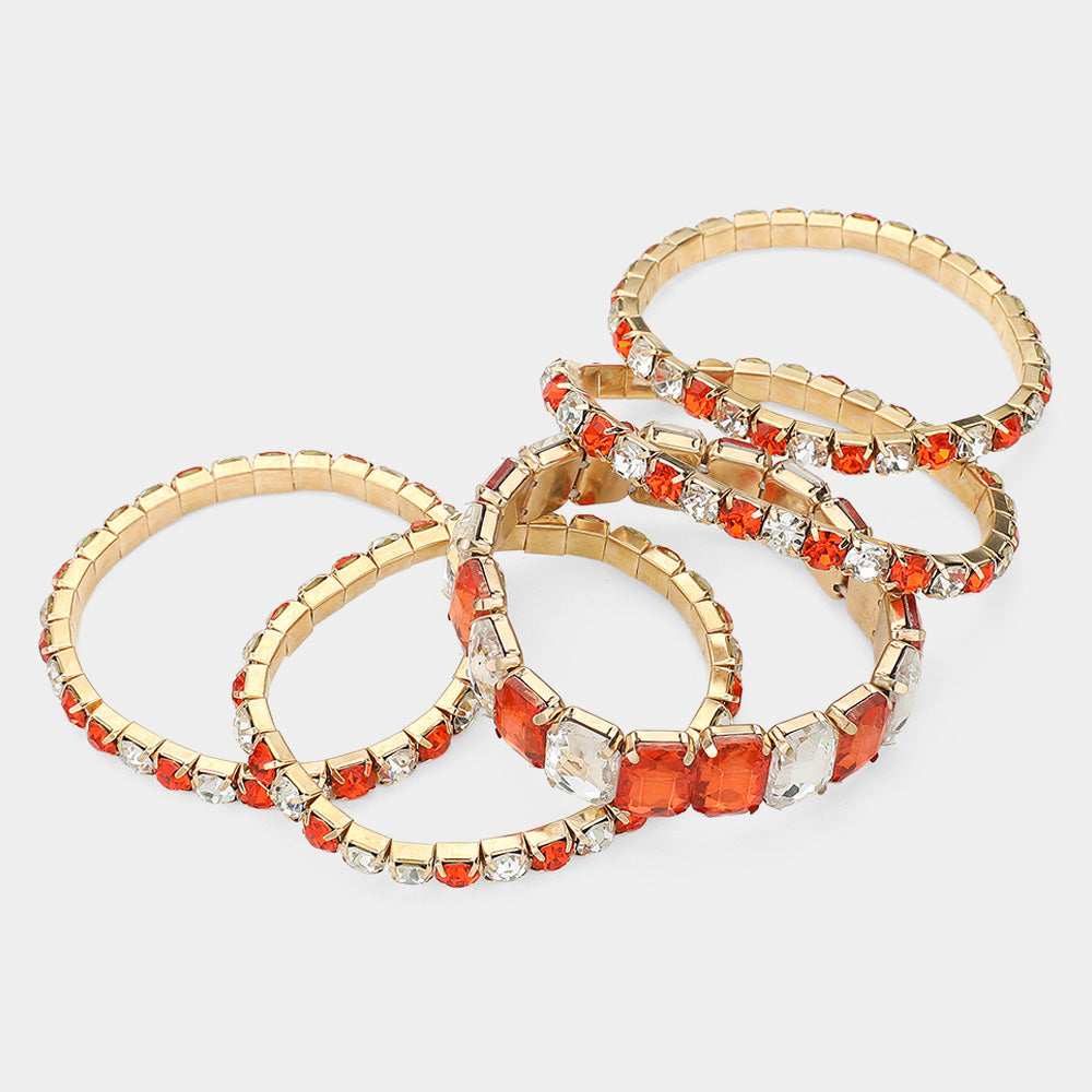 5Pcs Rectangle Round Stone Stretch Multi Layered Bracelets