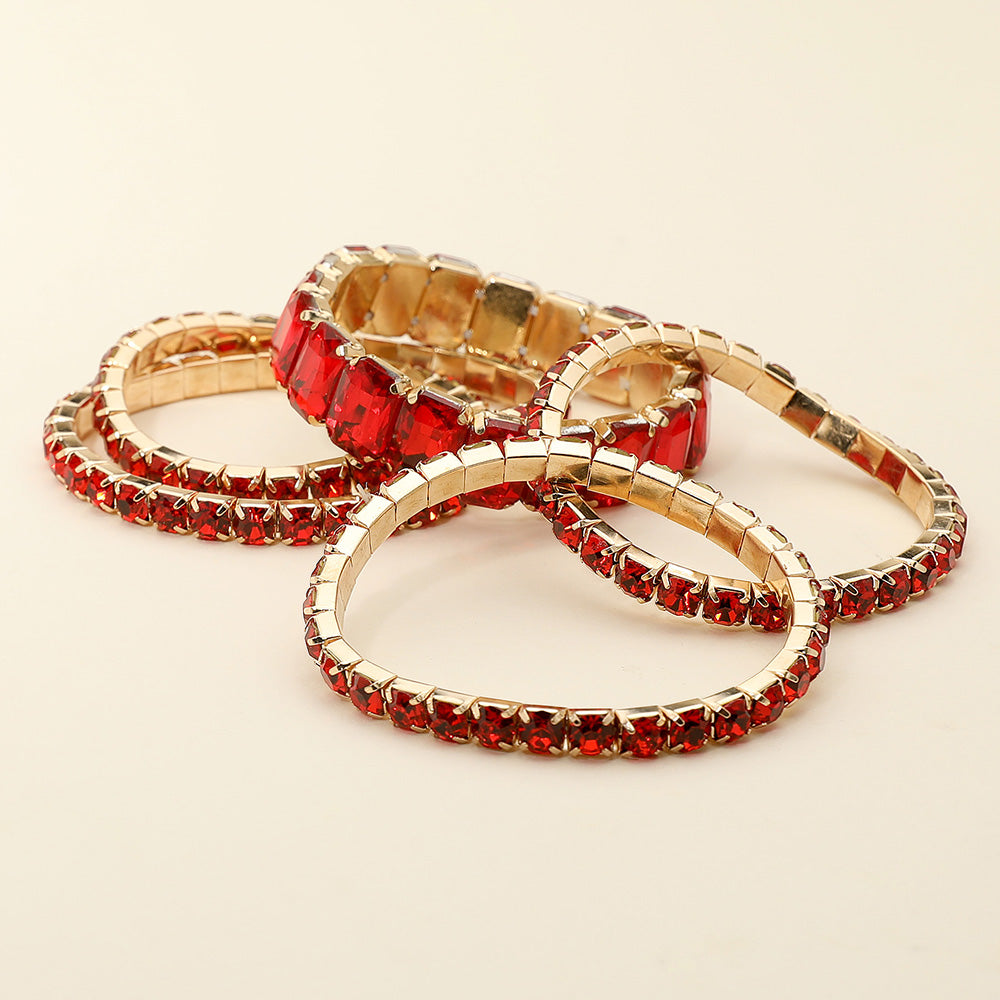5Pcs Rectangle Round Stone Stretch Multi Layered Bracelets