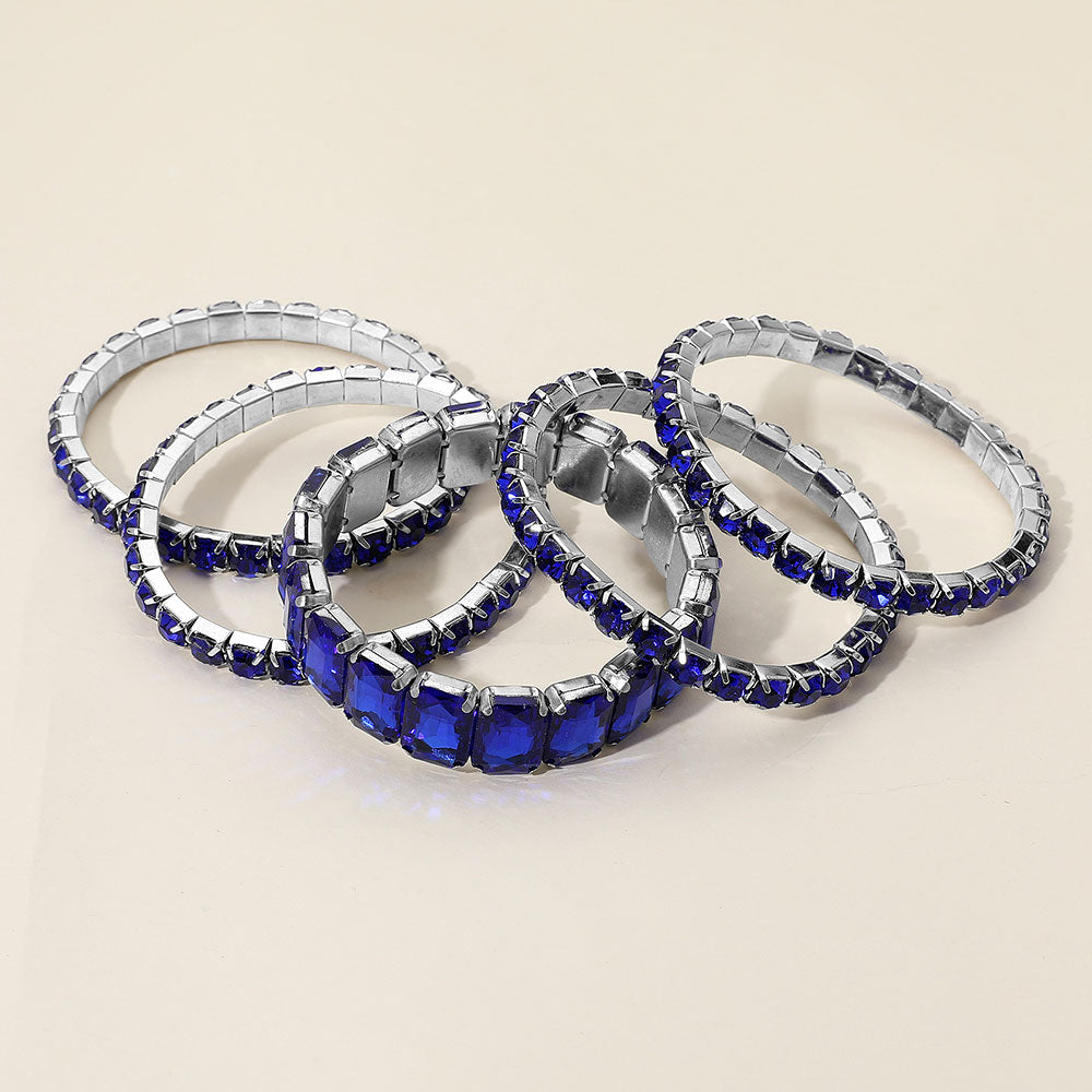 5Pcs Rectangle Round Stone Stretch Multi Layered Bracelets
