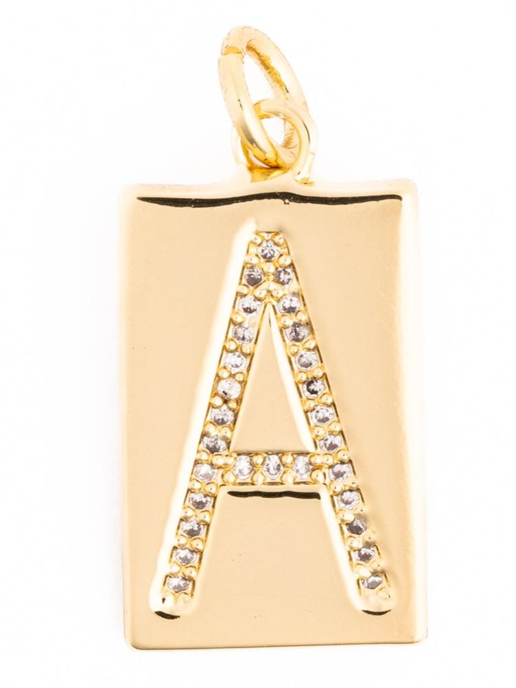 Rhinestone Plaque Initial Charm
