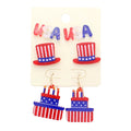3Pairs American USA Flag Message Hat Cake Earrings