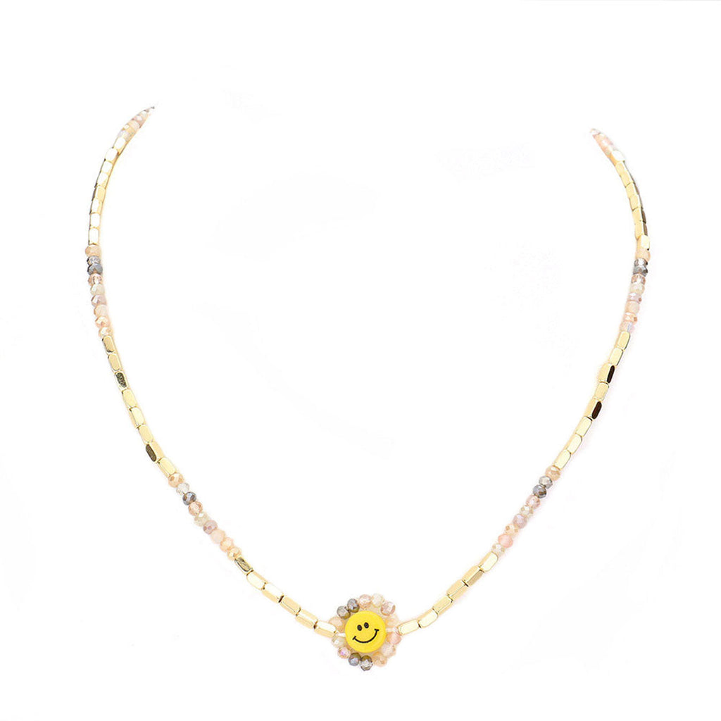 Faceted Bead Trimmed Smile Accented Necklace