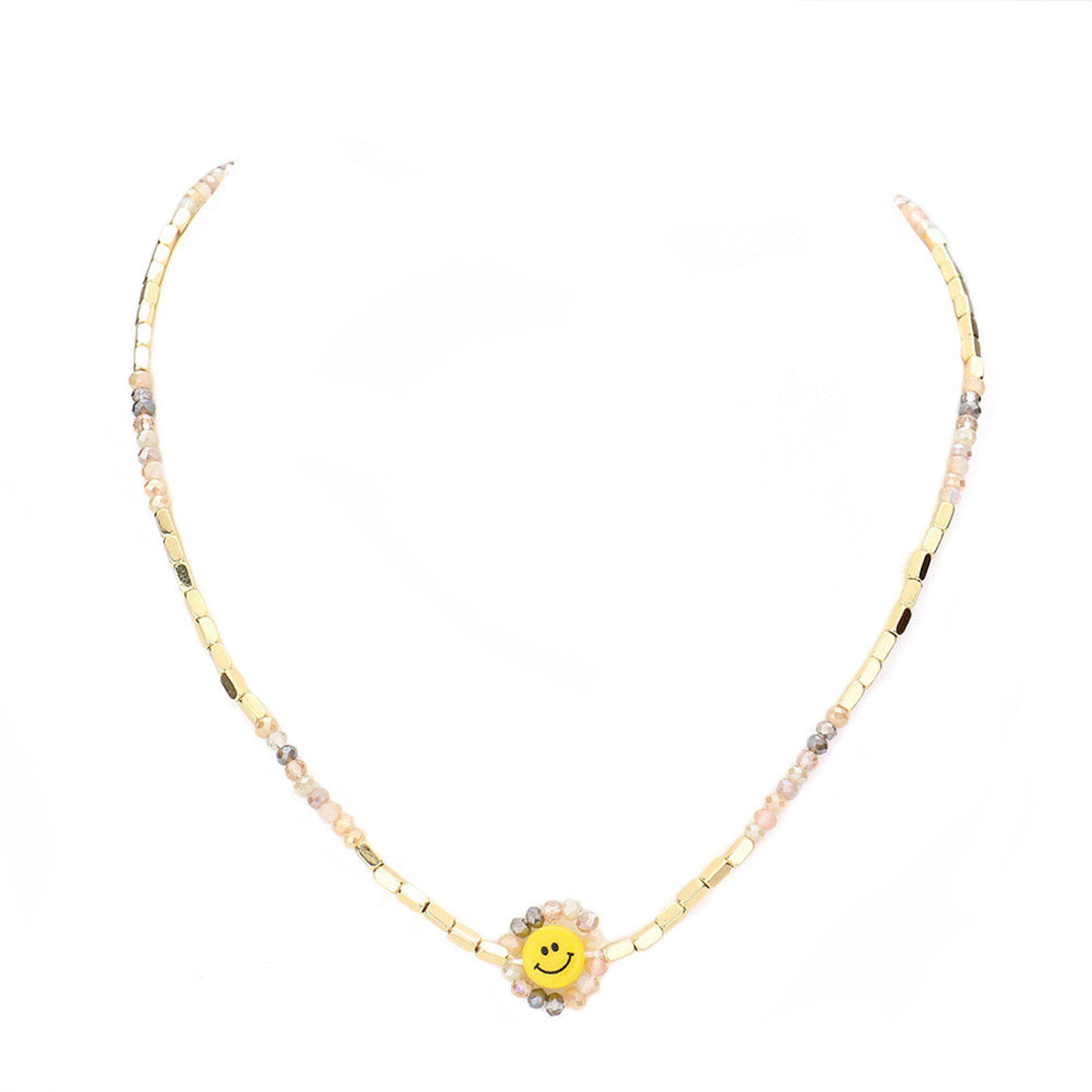 Faceted Bead Trimmed Smile Accented Necklace