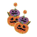 Felt Back Halloween Pumpkin Beaded Dangle Earrings