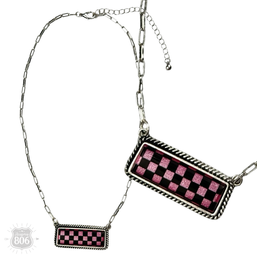 Checkerboard print pendant necklace