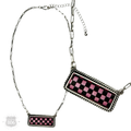 Checkerboard print pendant necklace