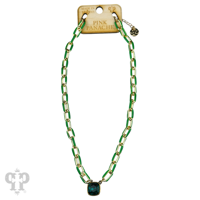 Enamel chain link pendant necklace, Austrian crystal - LC