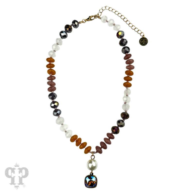 Stone and faceted bead necklace with Austrian crystal - LC