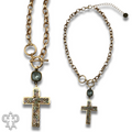 Gold chain and toggle cross necklace with Austrian crystal