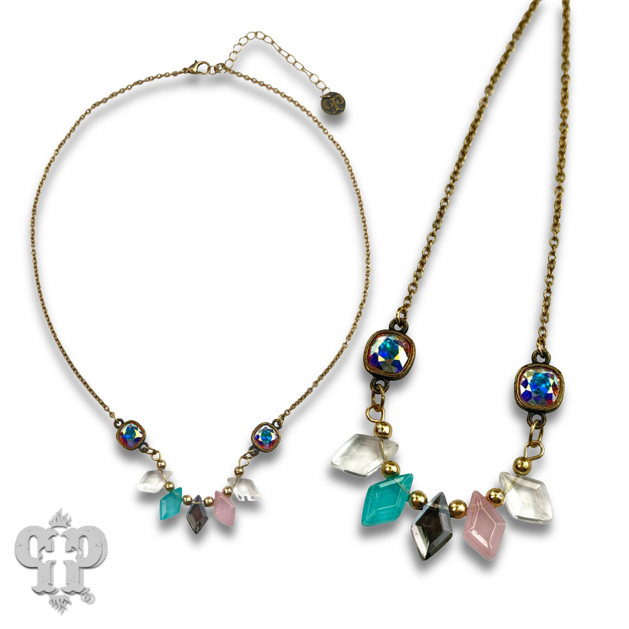 Diamond bead necklace with Austrian crystal