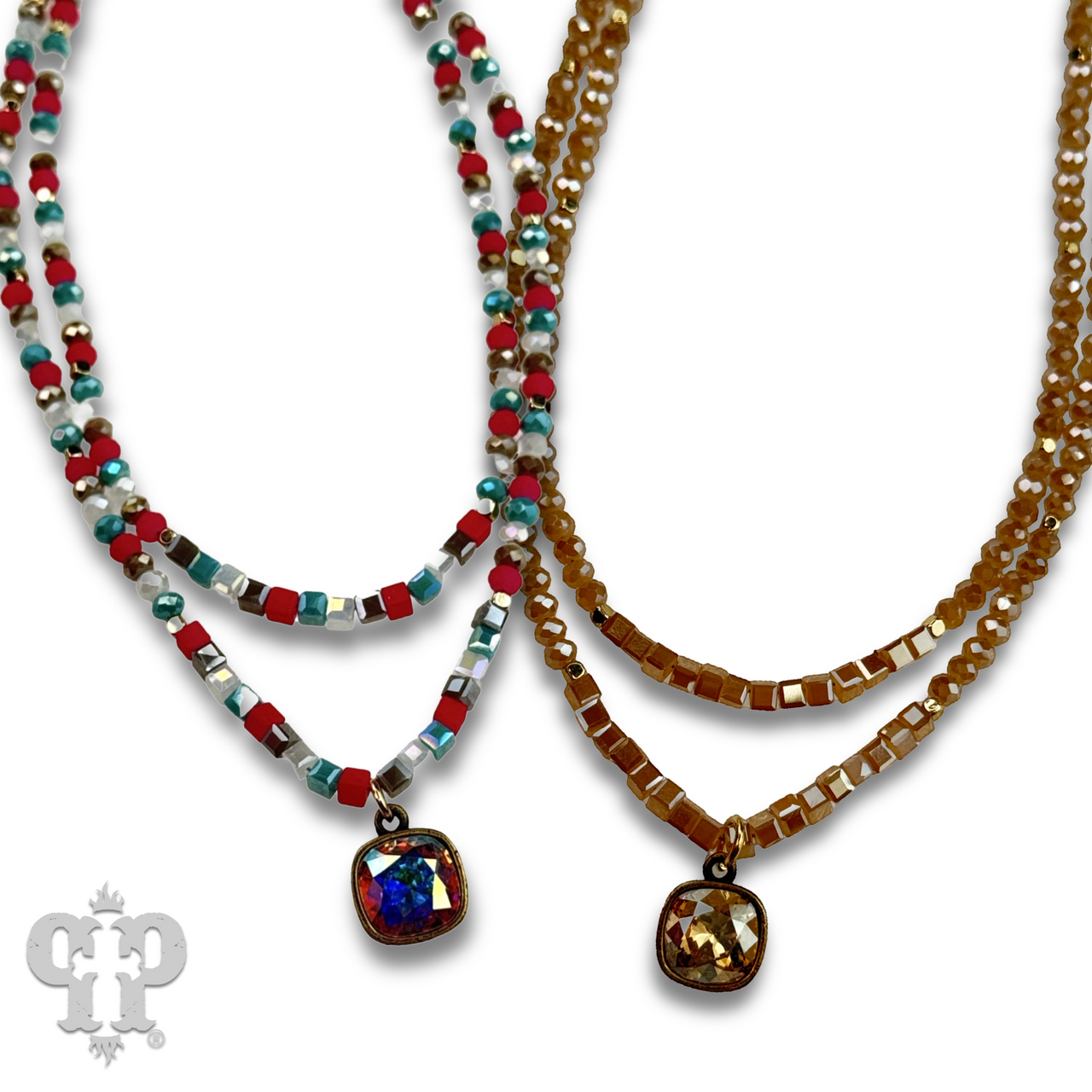 Two strand mixed bead necklace with Austrian crystal - LC