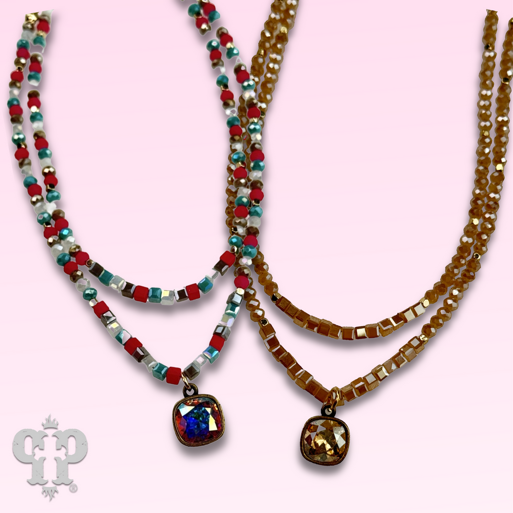 Two strand mixed bead necklace with Austrian crystal - LC