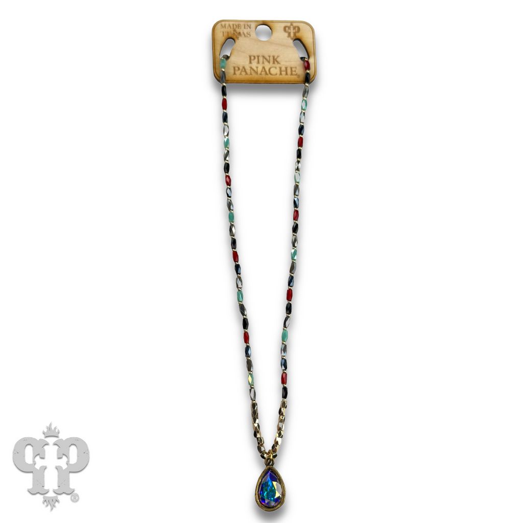 Rice bead necklace with teardrop Austrian crystal - LC