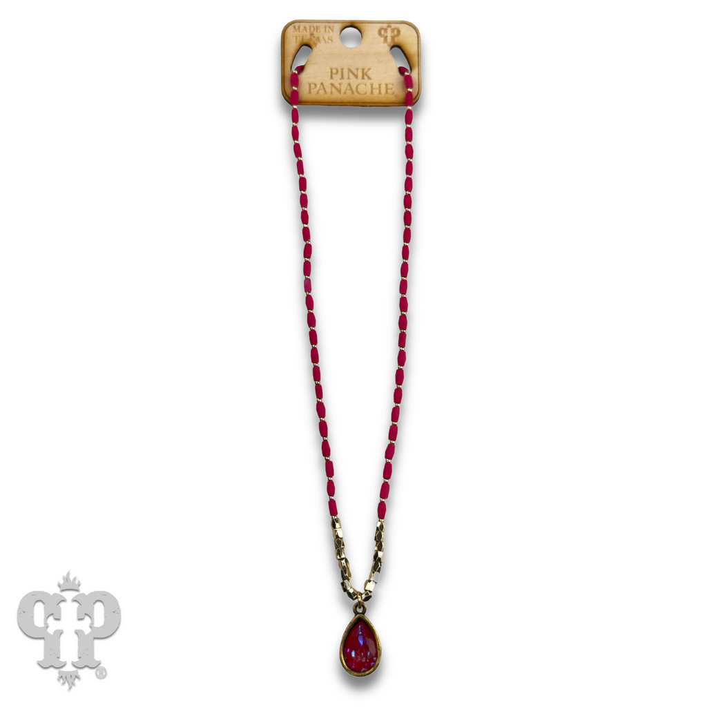 Rice bead necklace with teardrop Austrian crystal - LC
