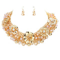Metal Flower Accented Beaded Collar Necklace
