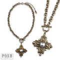Antique look cross pendant on toggle chain necklace