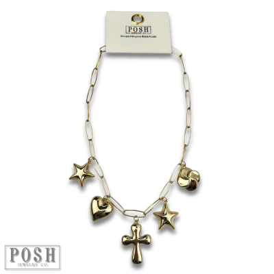 Puffed multi-charm chain necklace