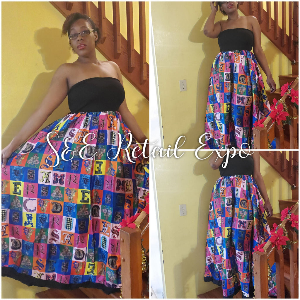 Black & Multicolor Multiprint Tube Maxi  Dress